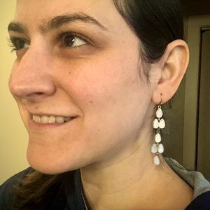 Pretty Dangling Gold White Stone Earrings